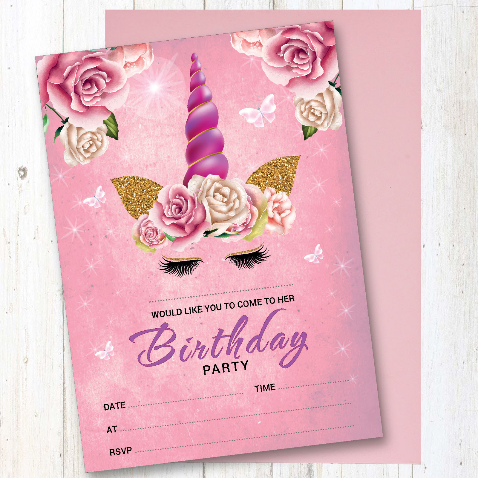 10 x Unicorn Birthday Party Invitations Invites Girl Children Kids Pack